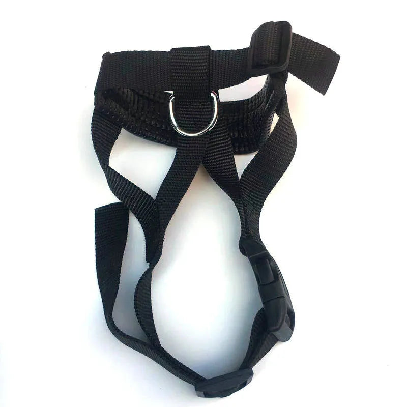 Nylon dog mouth cover anti bite anti bark adjustable muzzle in black with breathable holes