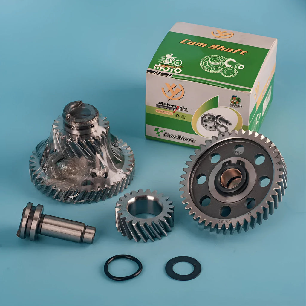 Motorcycle engine camshaft three-piece set assembly for CG125-200 models with 400mPa tensile strength.