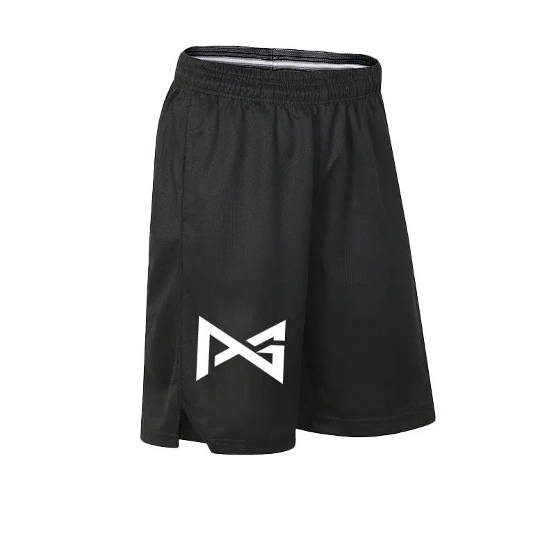 Black polyester men's basketball shorts with printed pattern, elastic waist, Asian sizes M to 3XL