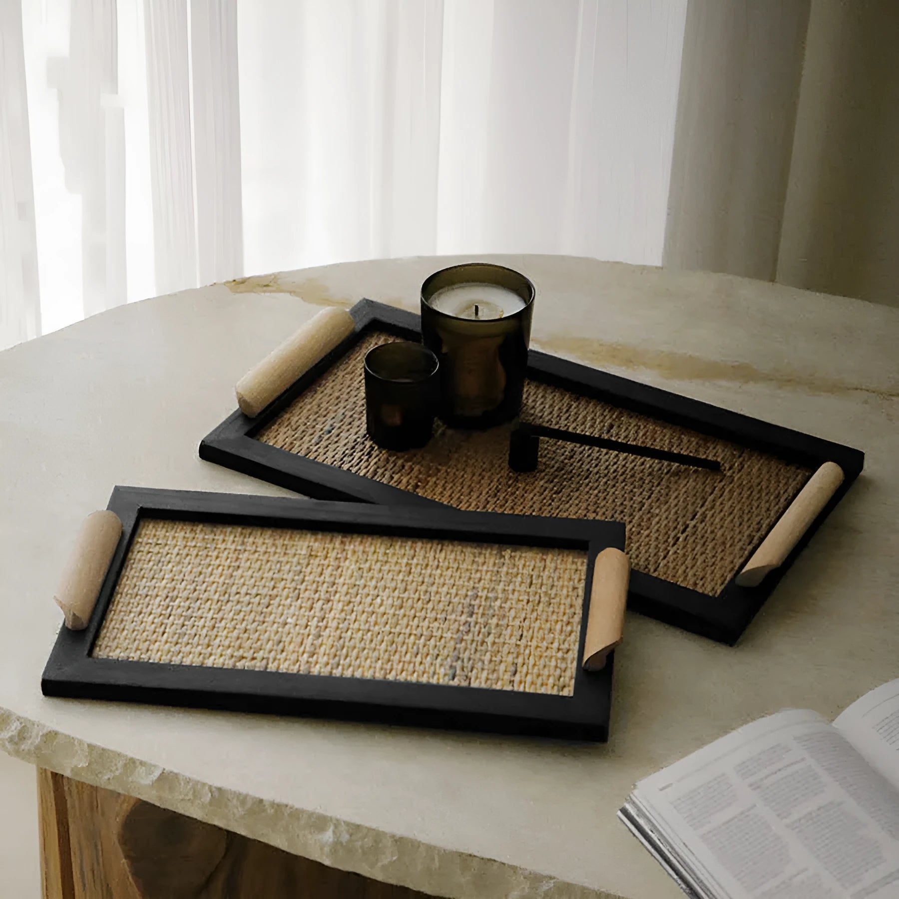 Pine wood dining tray with elegant house compartments in natural wood finish