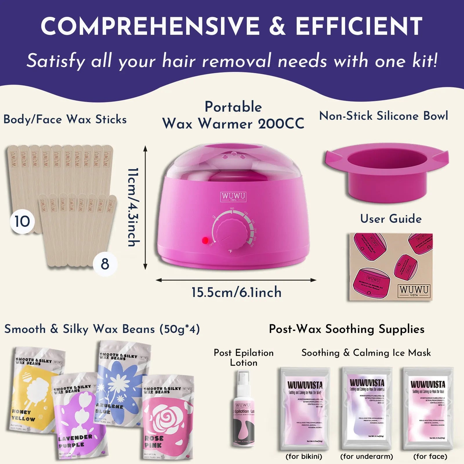 29 piece hard waxing kit with black wax warmer, wax beans, sticks, and aftercare products