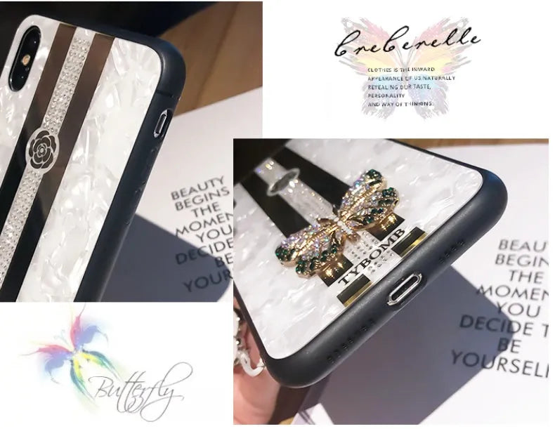 Decorative butterfly mirror iPhone case in acrylic for iPhone models with pearl, purple, rose colour options