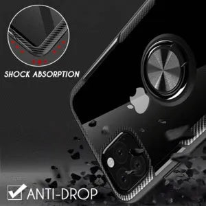 Armoured iPhone case with PU back cover showing demolition design for photography and button access