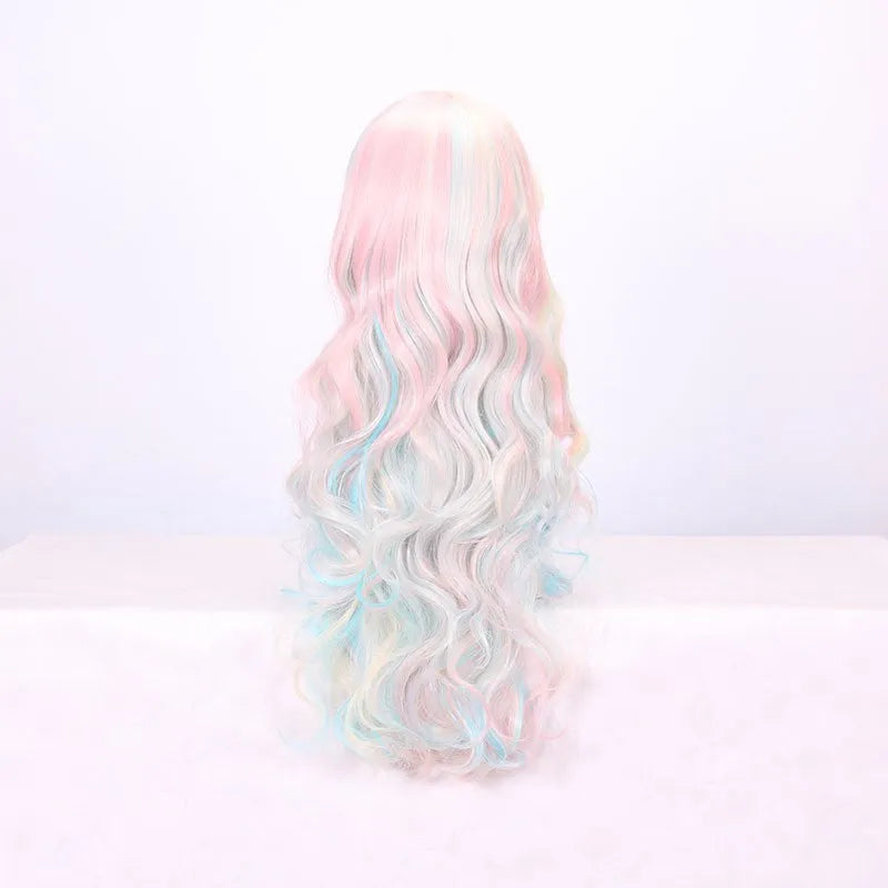 Double ponytail long curly full wig in picture colour with high-temperature fibre construction