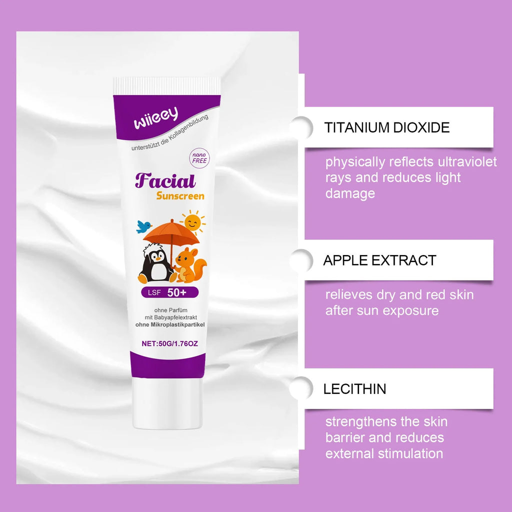 50g sunscreen cream tube for summer face and skin protection with titanium dioxide and apple extract