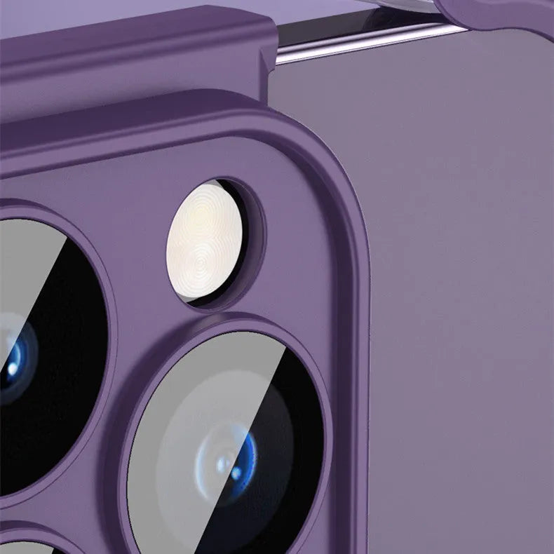 Dark purple TPU mobile phone case for iPhone with protective corner pads and integrated glass lens film