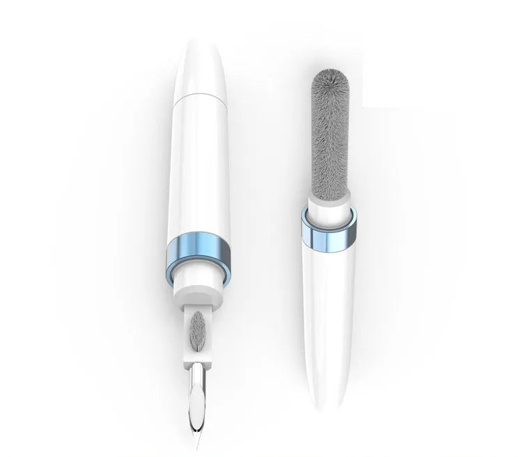 Multi-layer electronics cleaning pen with stainless steel nib and brush for headphones and mobile devices