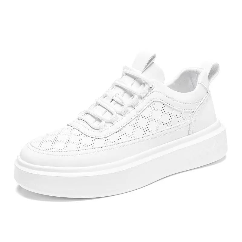 British style thick soled hollowed out breathable casual board shoes in white brown, platform heel, solid colour