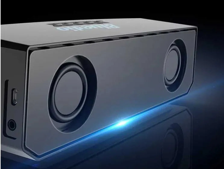 Black BS-6 Cloud Smart Speaker with micro-USB port and compact design.