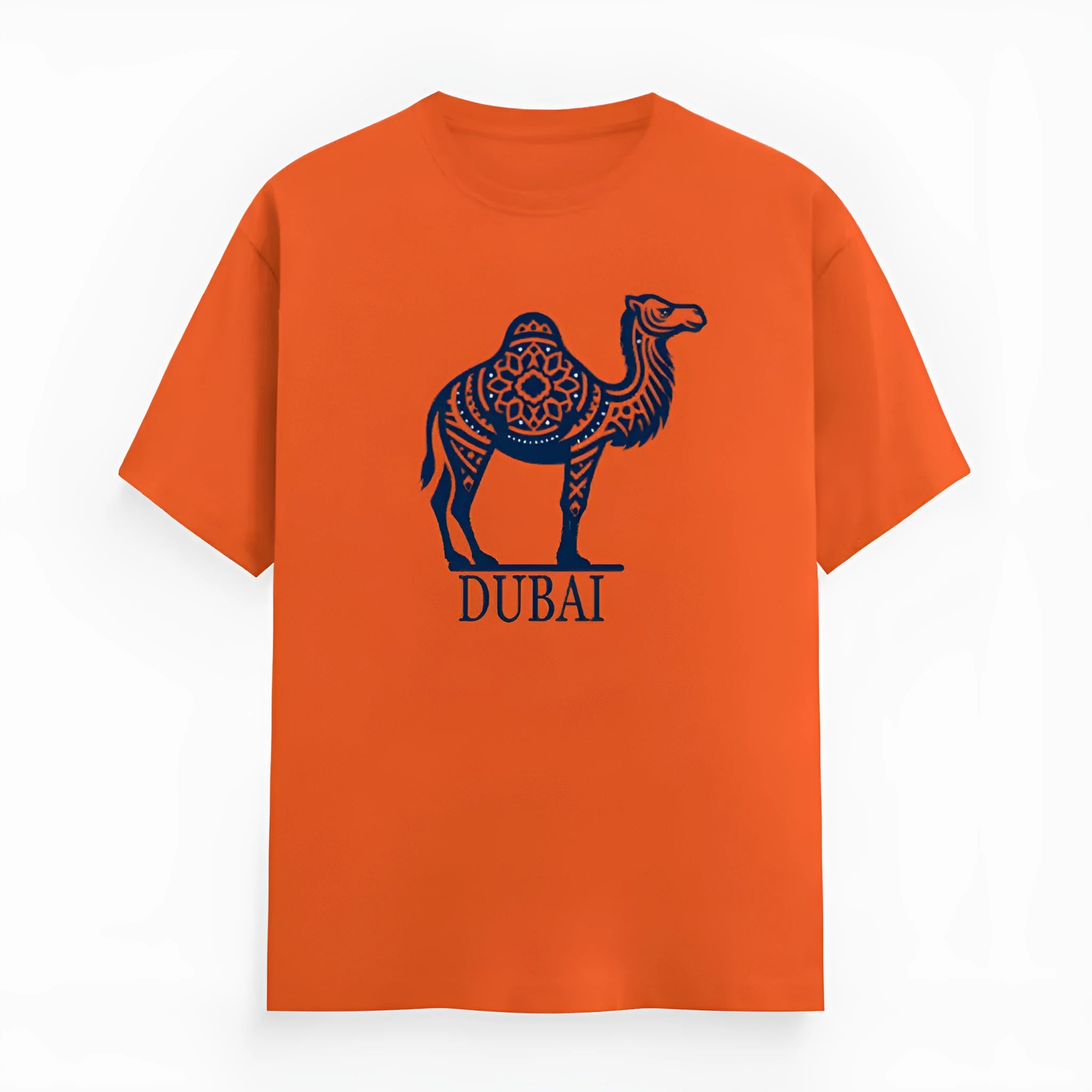Orange loose fit cotton T-shirt with short sleeves and round neck