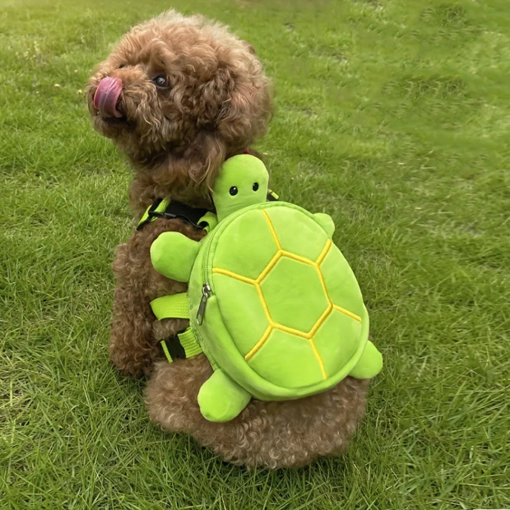 Cartoon turtle shape dog backpack harness in velvet with no-pull vest and metal zipper