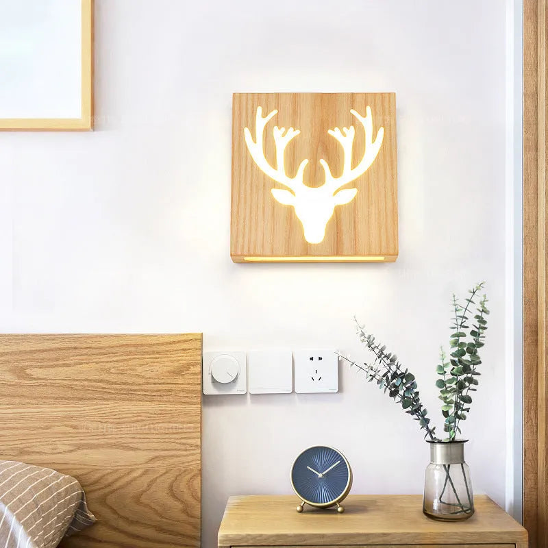 Creative solid wood happiness tree pattern wall lamp modern minimalist Japanese LED wall light for living room
