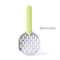 Blue plastic cat litter scoop for cleaning pet litter boxes.