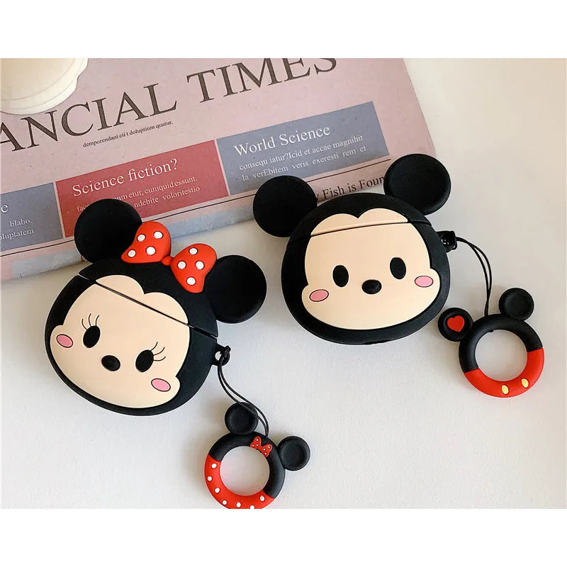 Silicone back cover case for AirPods 1 and 2 with cartoon wave point design in blue