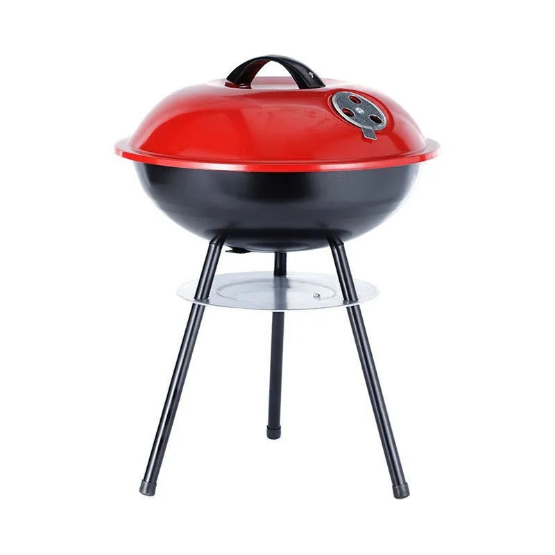 Portable iron barbecue grill with a 14-inch circular apple stove cooking grate.