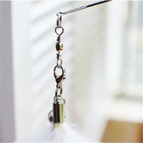 Cat toy funny cat stick with wooden handle, 80cm flexible rod, and black and white fur replacement heads