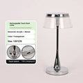 Light luxury rechargeable table lamp with transparent aluminium acrylic shade, touch dimming control, 2W LED