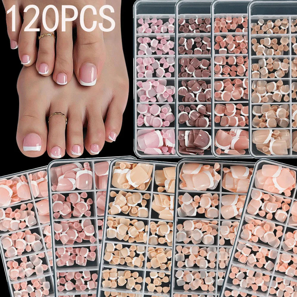 120-piece box of nude artificial toe nails with French white edges in nine shades TD245-B1 to B9