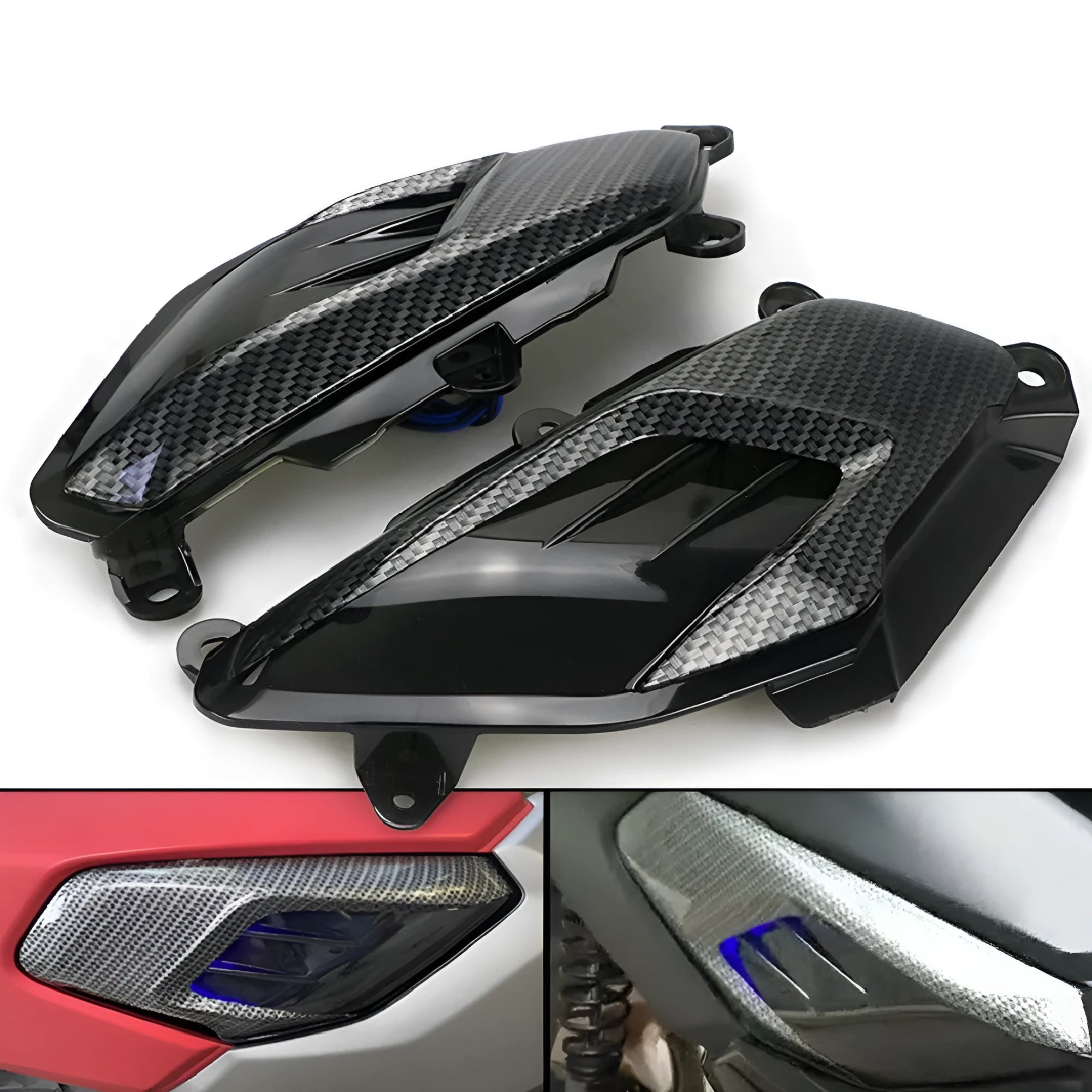 Pair of carbon fibre style LED side lamps for Yamaha NMAX125 and NMAX155 scooters