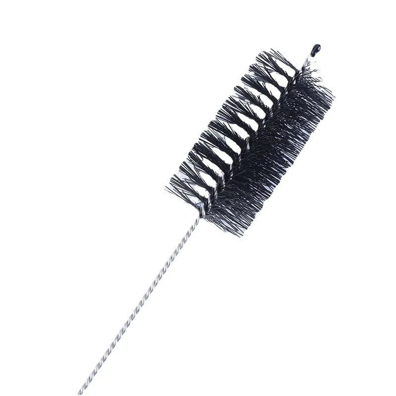 Stainless steel drinking straw cleaning brush with nylon bristles, approximately 23cm long