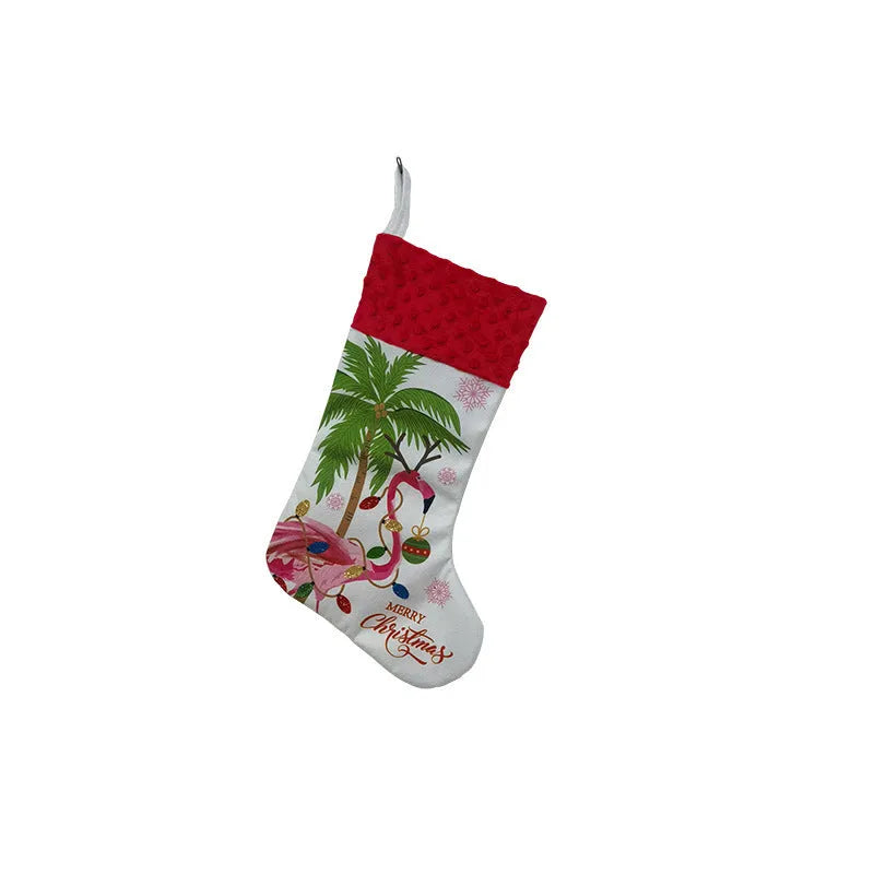 Flamingo-themed cloth Christmas stocking decoration measuring 46 by 28 centimetres