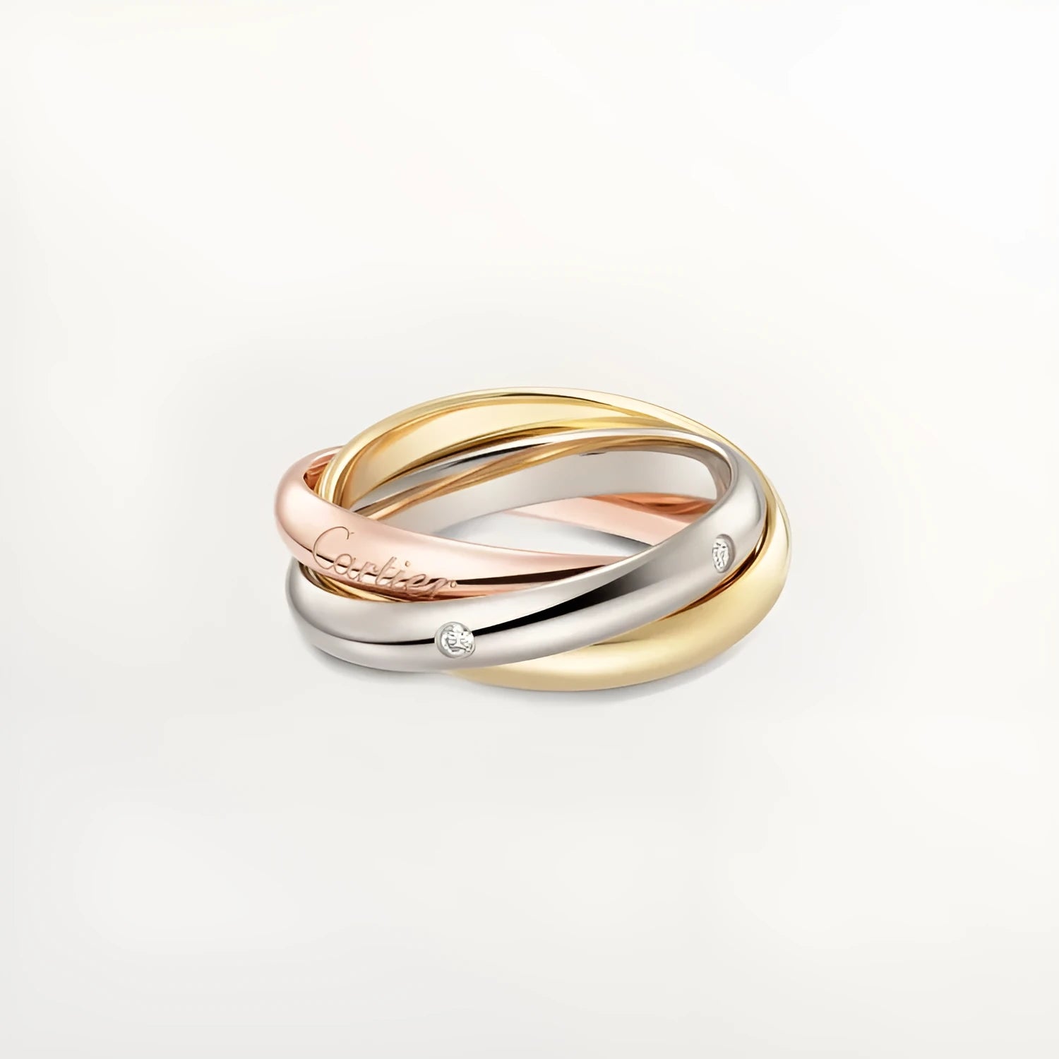 A geometric U-shaped silver couple ring fully set with diamonds on a black background.