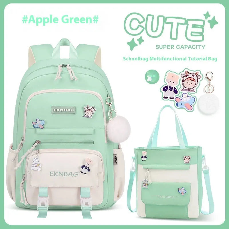 Waterproof Oxford cloth school backpack for girls with curved shoulder straps in six colour options