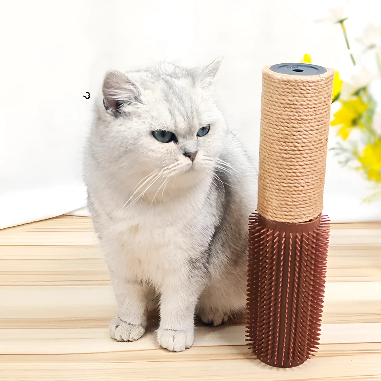 Brown sisal cat scratching post measuring 30cm tall with sisal rope wrapping
