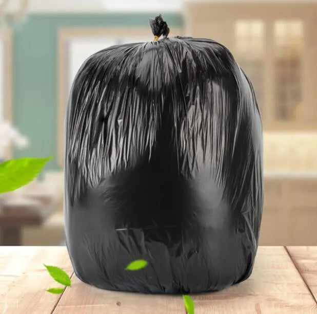 Roll of black thickened disposable kitchen bags with flat-mouth design measuring 50cm by 60cm