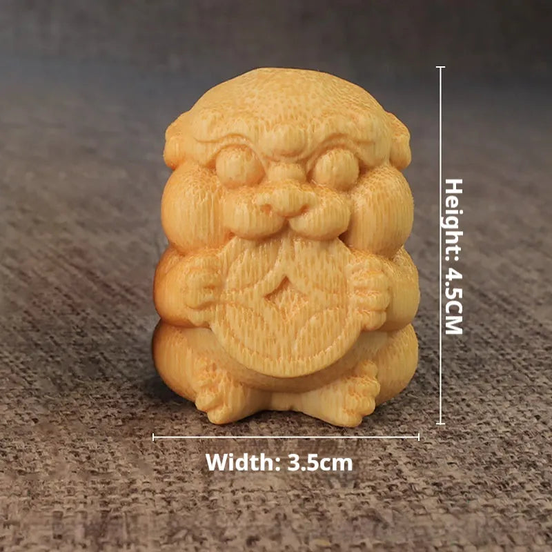 Solid bamboo carving ornament with Take Money design, 4.5cm height traditional decoration