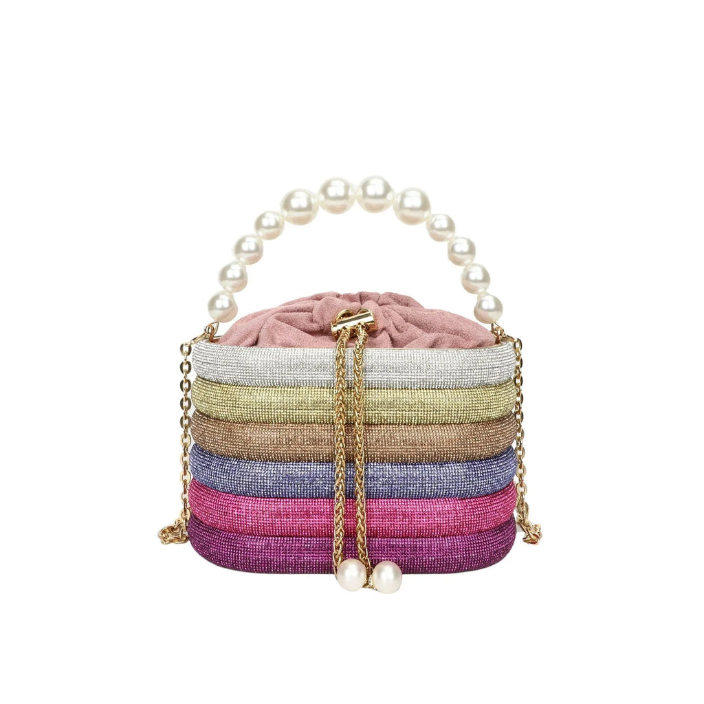 Women's retro crossbody dinner bag with pearl bead detailing in soft PU material