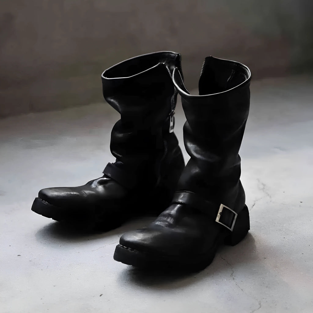 Men's black retro Martin ankle boots with side zipper and round toe design