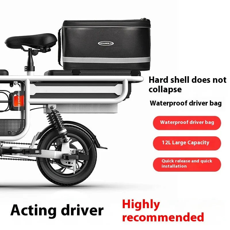 Black PU leather car bicycle rack bag with 12 litre capacity for backseat equipment storage
