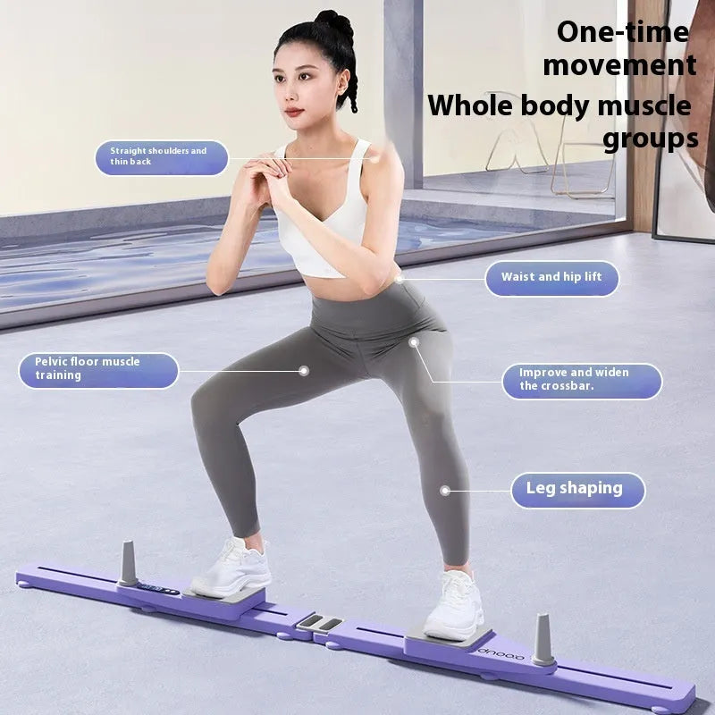 85 cm long pink and purple multifunctional split supine board ski machine trainer on a floor.