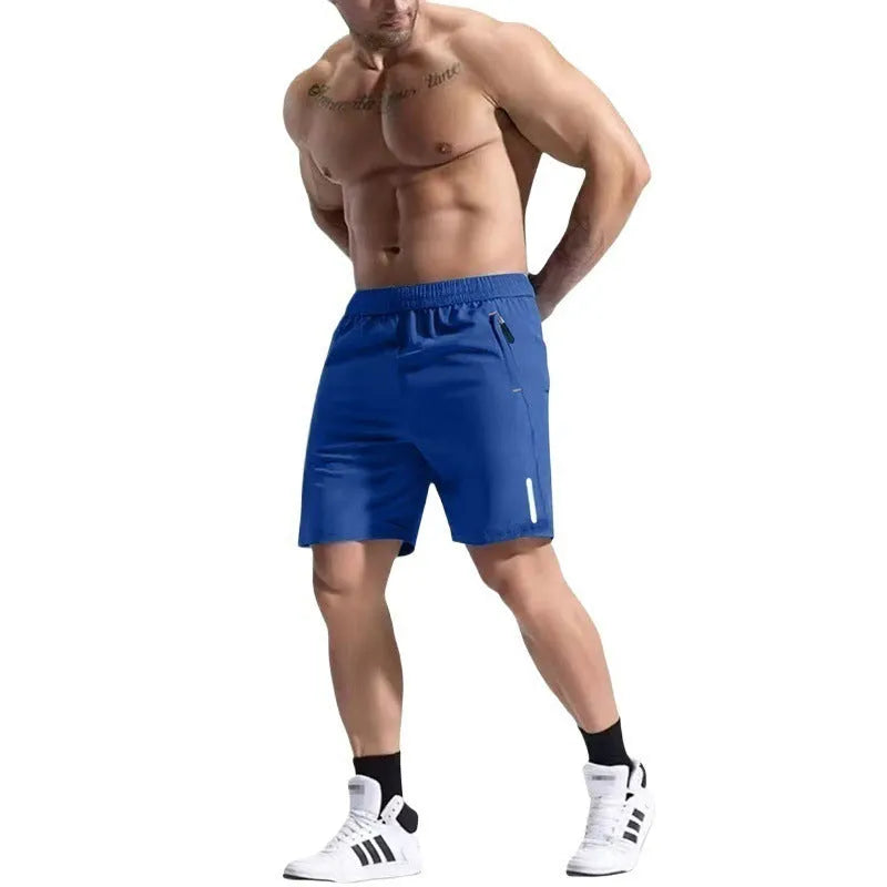 Men's grey elastic waist sports shorts made from bamboo fibre blend fabric on a neutral background.
