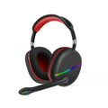 Wireless Bluetooth headset with RGB lighting effects in blue, pink, or red colours showing over-ear design