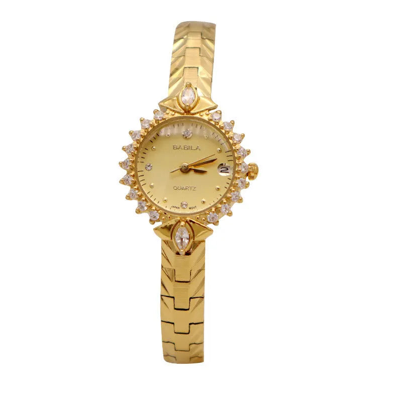 Women's vintage quartz watch with diamond bracelet in gold or white dial option