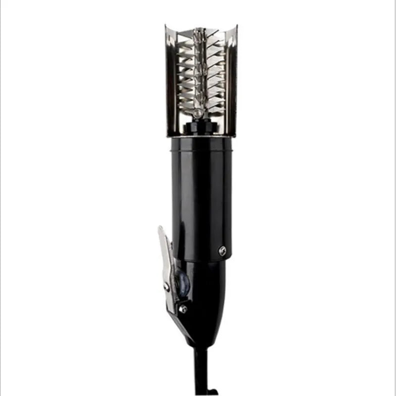 Black electric fish scale descaling tool with brush head on white background