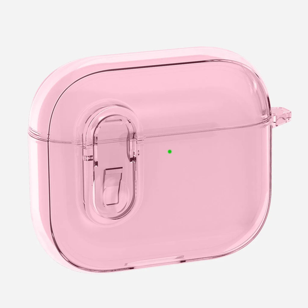 Transparent TPU earphone case for Apple AirPods 4, shown in transparent, grey and pink