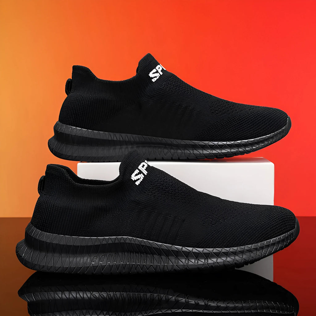 Men's lightweight low-top hiking shoes in flyknit material, shown in a solid colour.