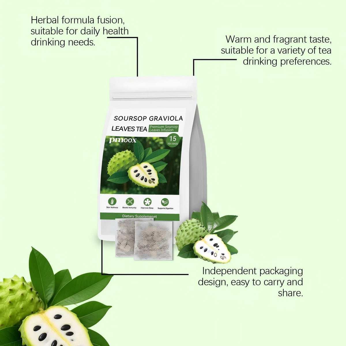 Qingrun Annona fruit leaf herbal tea pack containing 15 tea pieces for general use