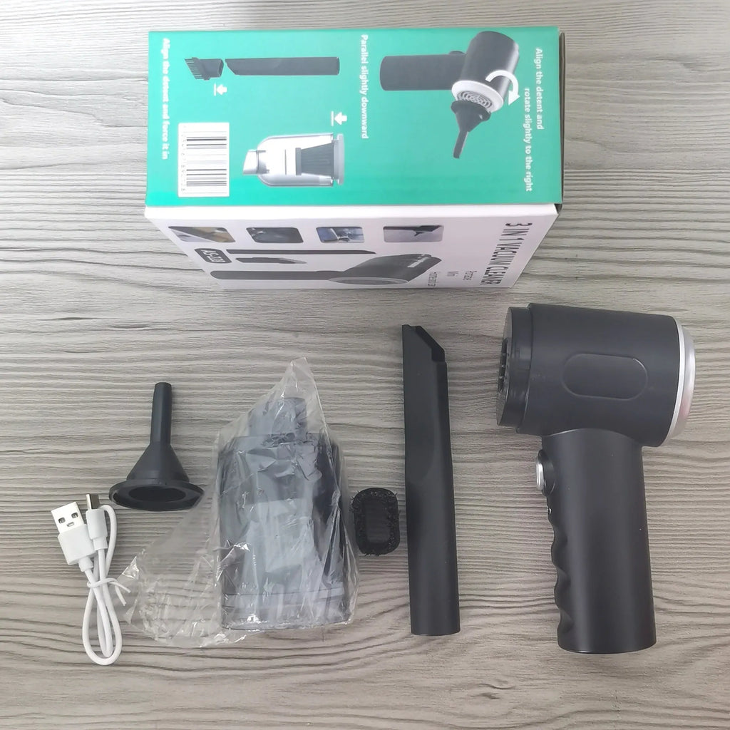 Multifunctional handheld car cleaner in black ABS body with transparent PS cover for car interior detailing