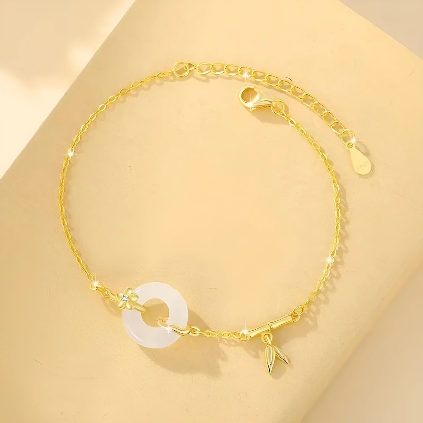 Women's silver bracelet with gold plating and white chalcedony starry sky design