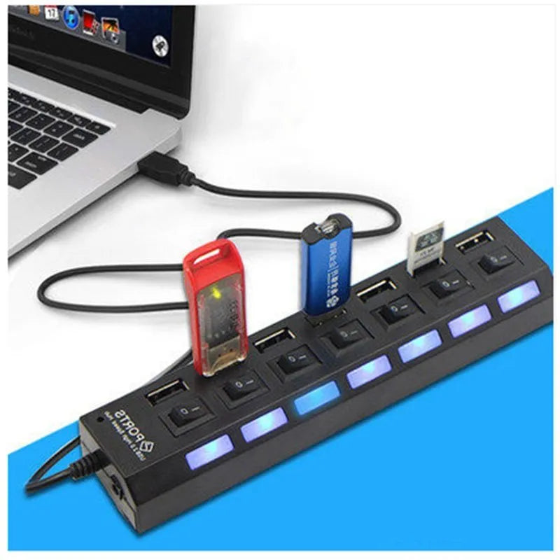 Black and white USB switch HUB for notebook computers with 4-port and 7-port connectivity options
