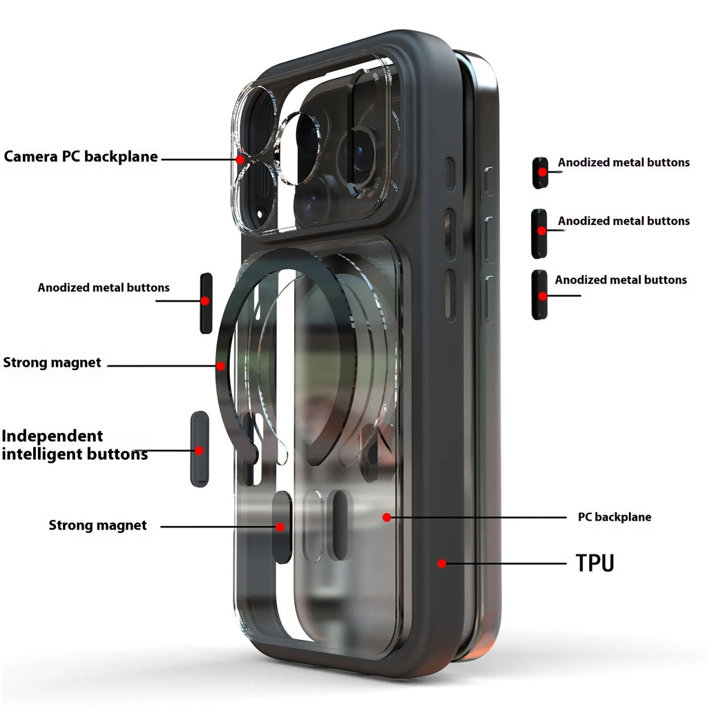 iPhone 17 Pro Max two-in-one magnetic phone case in black, dark blue, and white colour options