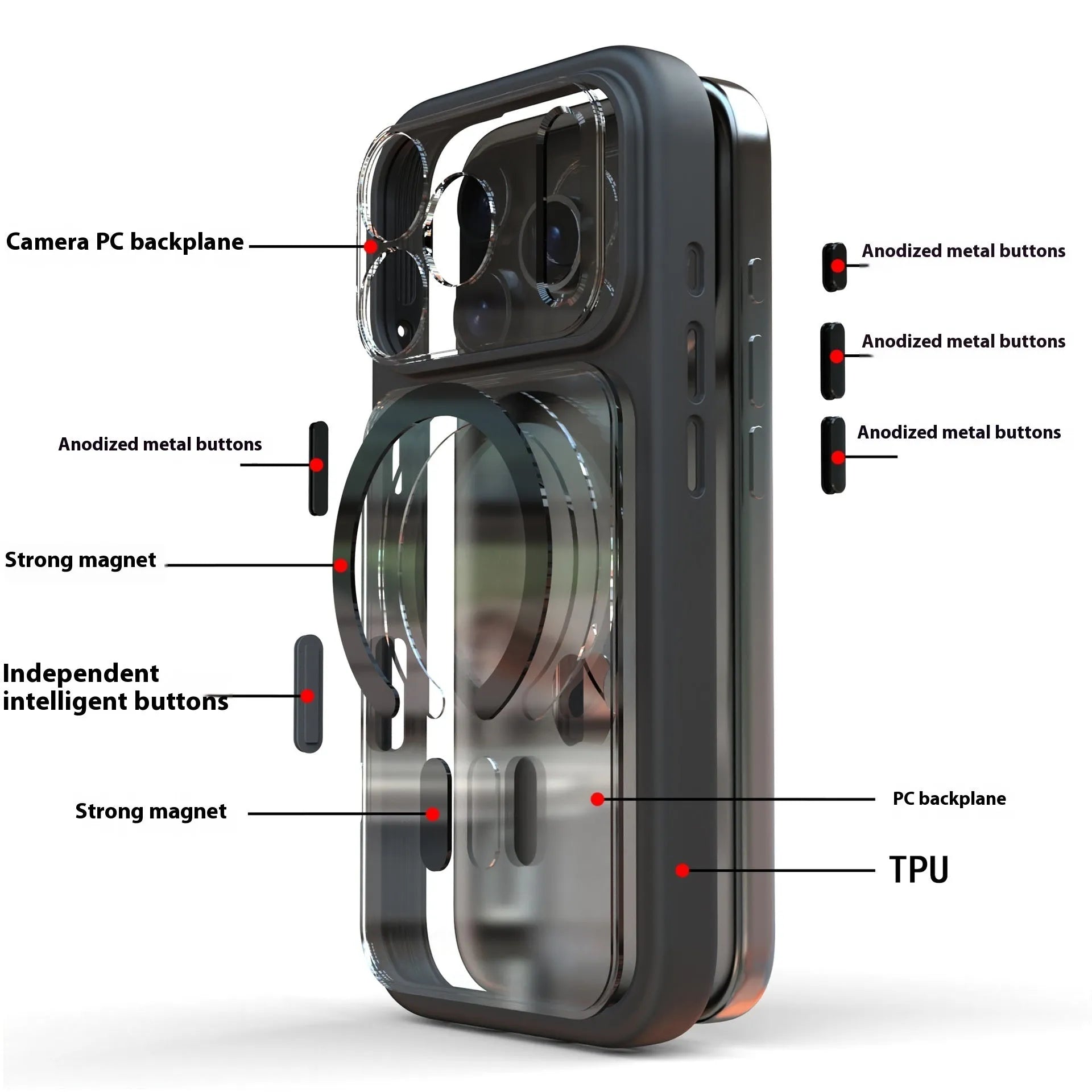 iPhone 17 Pro Max two-in-one magnetic phone case in black, dark blue, and white colour options