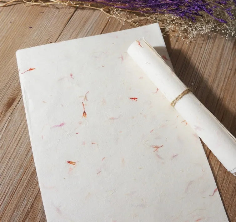 Ten sheets of ancient Chinese style painting paper for calligraphy in Green Leaf, Green Silk, Safflower, and Yellow Flower colours.