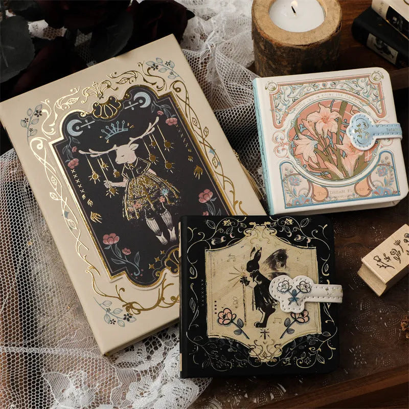 A5 gothic art notebook with choice of illustrated covers including rabbit, maze, forest, and fruit designs.