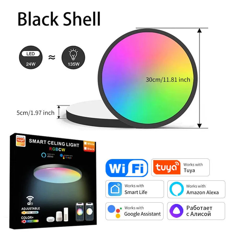 Graffiti WiFi smart ceiling light with RGB colour modes and simple modern design for bedroom