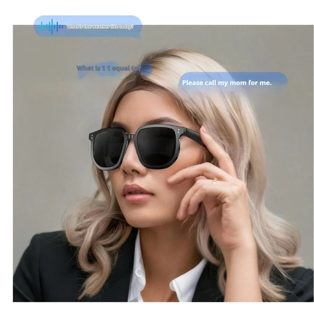 Black AI smart glasses with Bluetooth audio, call functions, and UV protection lenses